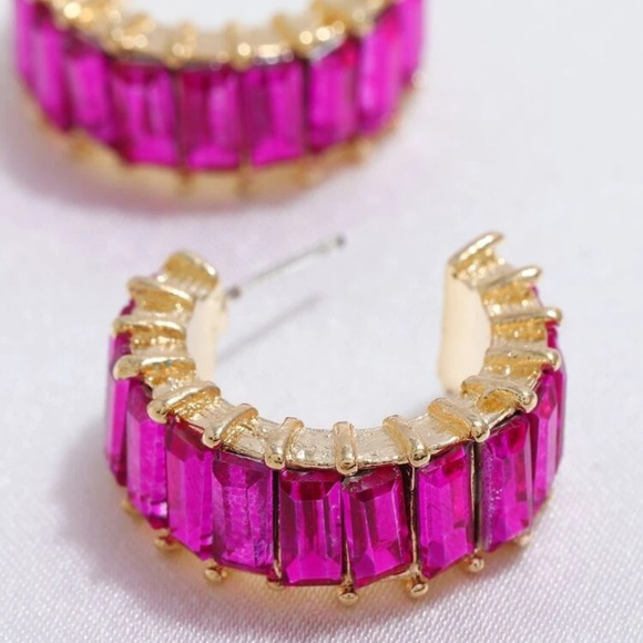 Pink Cubic Zirconia 14k Hoop Earrings - Picture 4 of 4